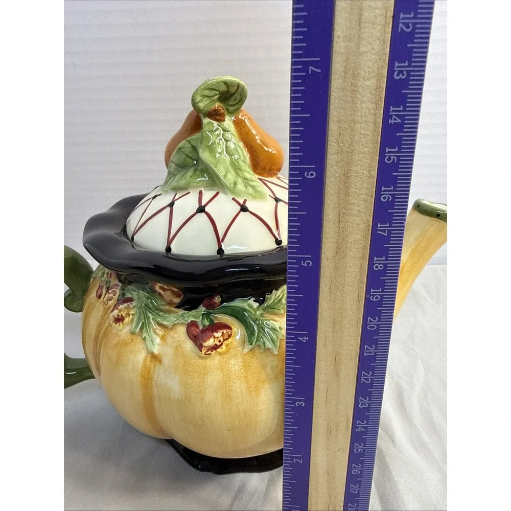 MWW Market Annie Danielson Pumpkin Teapot Fruit Pear Lid Fall Harvest Ceramic